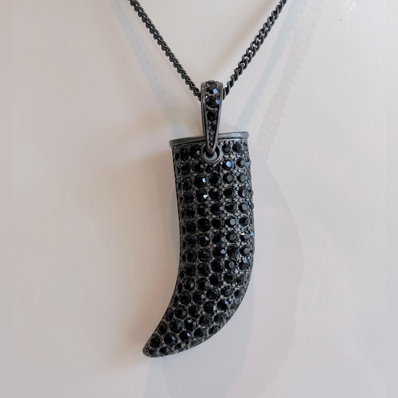 Black Crystal Italian Horn Pendant Necklace - Picture 3 of 8